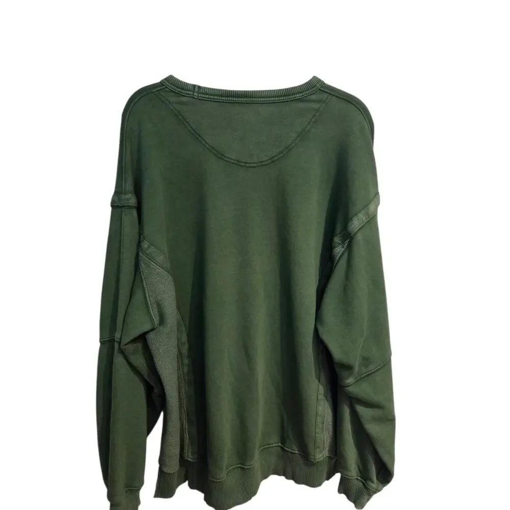 Aerie American Eagle Olive Green Oversized Cotton Sweater Sweatshirt Sz S Small - Picture 2 of 7